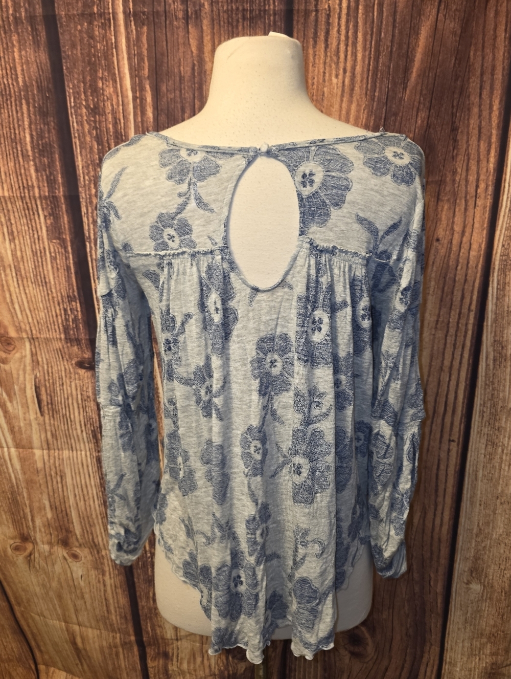 Free People Zoe Printed Blouse Size XS Gray/Blue - Picture 5 of 10